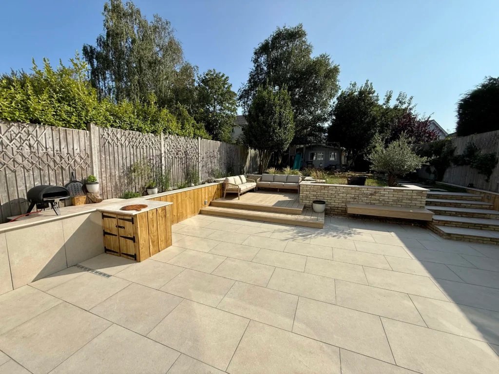 Contemporary porcelain patio in Parkstone